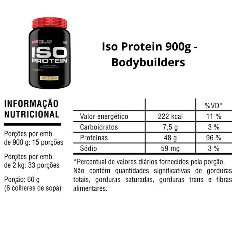 KIT 2X SUPLEMENTO DE PROTEÍNA ISOLADA ISO PROTEIN 900G + 2X BCAA 4.5 100G + 2X POWER CREATINA 100 + 2X COQUETELEIRA - AUMENTO DE MASSA MUSCULAR MAGRA - BODYBUILDERS ORIGINAL