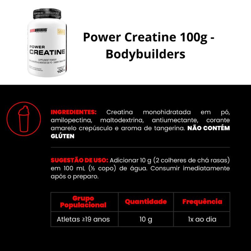 KIT 2X SUPLEMENTO DE PROTEÍNA ISOLADA ISO PROTEIN 900G + 2X BCAA 4.5 100G + 2X POWER CREATINA 100 + 2X COQUETELEIRA - AUMENTO DE MASSA MUSCULAR MAGRA - BODYBUILDERS ORIGINAL