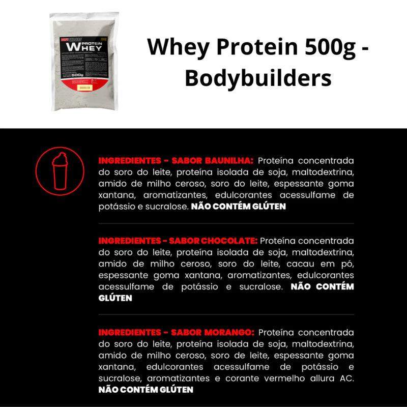 KIT WHEY PROTEIN CONCENTRADO EM BLEND PROTEICO 500G + BCAA 4,5 100G + POWER CREATINA 100G - BODYBUILDERS - ORIGINAL AUMENTO DE MASSA MUSCULAR