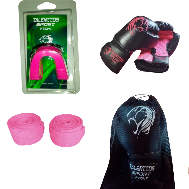 kit Muay Thai Boxe Luva+ Bandagen+Bucal+sacola