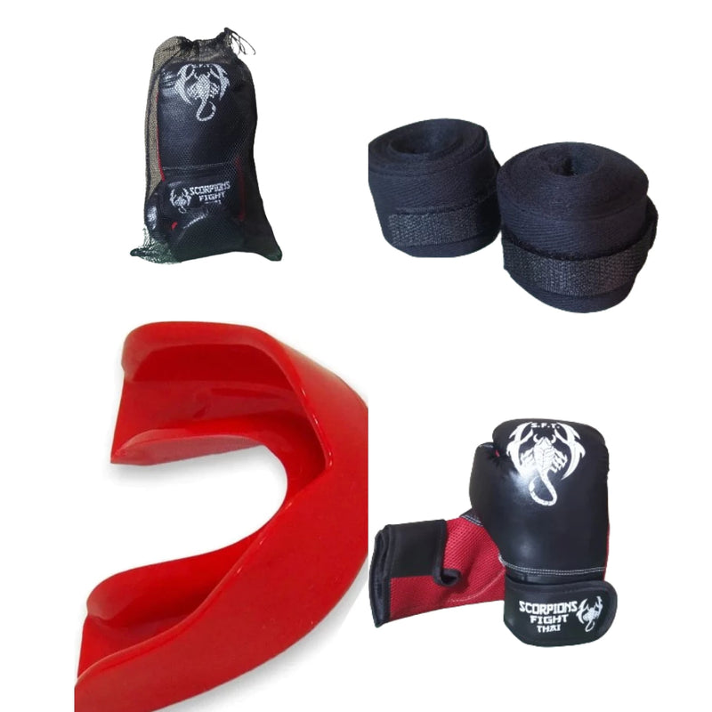 kit Muay Thai Boxe Luva+ Bandagen+Bucal+sacola