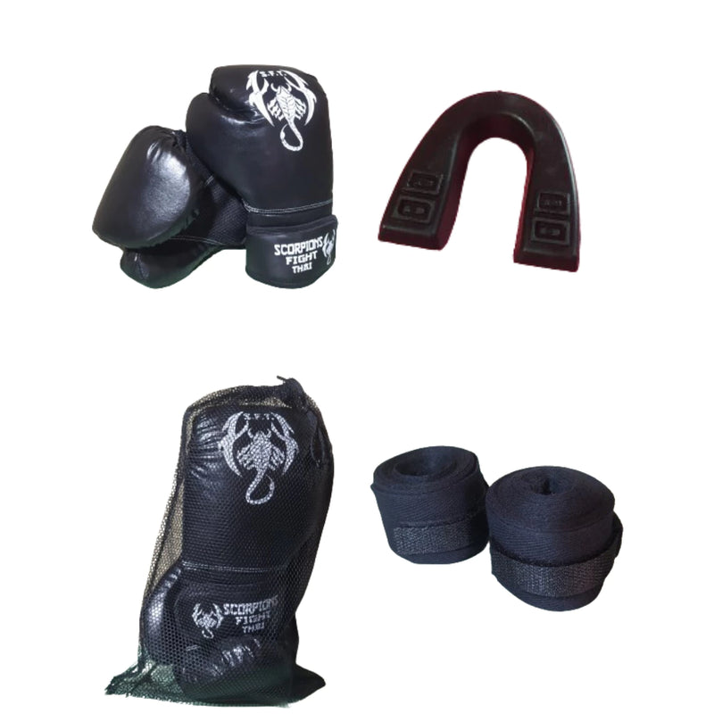 kit Muay Thai Boxe Luva+ Bandagen+Bucal+sacola